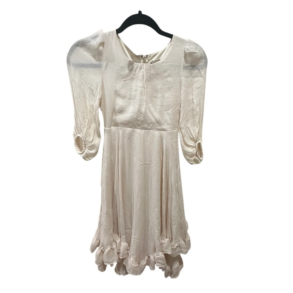 Joyfolie Cream Puff-Sleeve Ruffle-Hem Dress in Cream